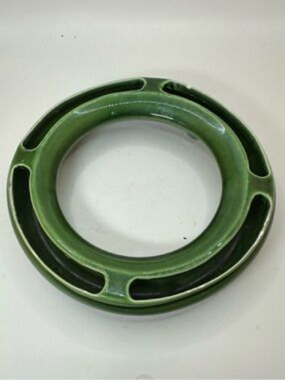 Midcentury modern Green Ring Floral Frog Vase McCoy Ceramics